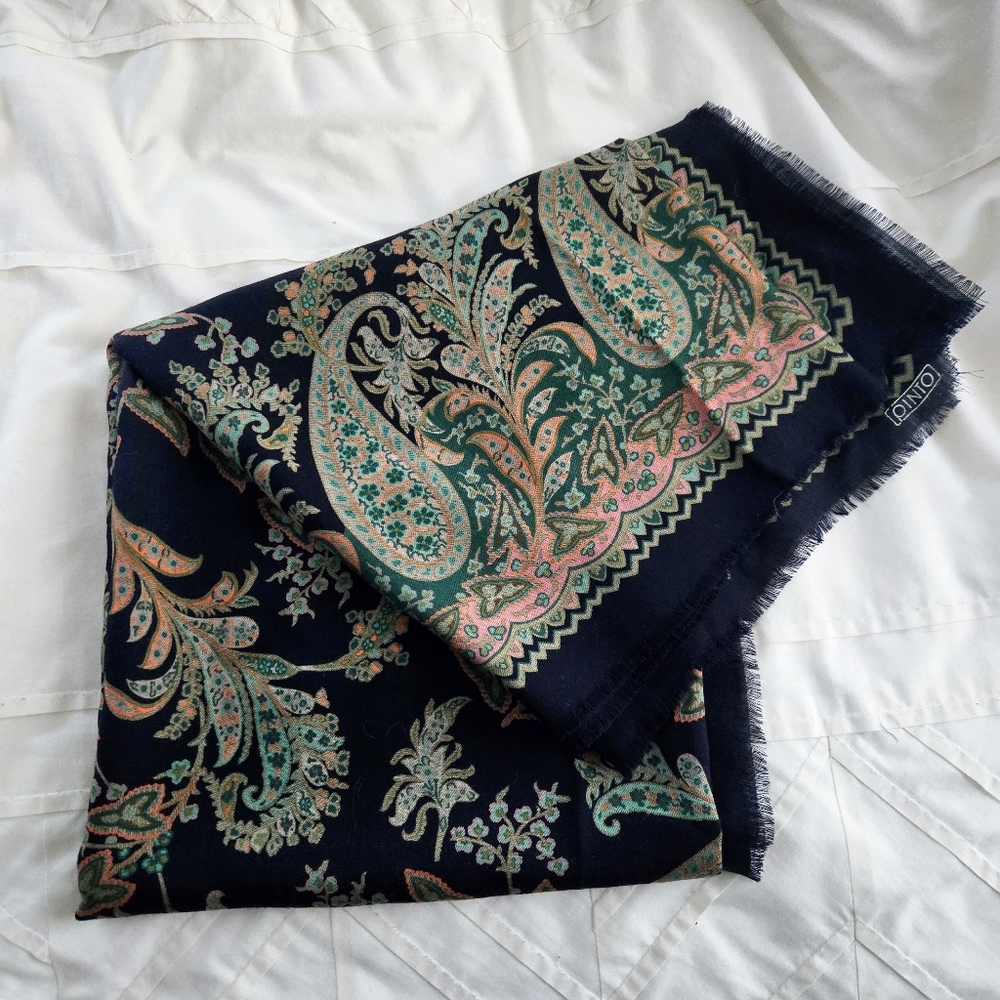 Pinto Italian 100% Wool Lana-Wool Bohemian Paisley Fringe Scarf - Picture 2 of 13